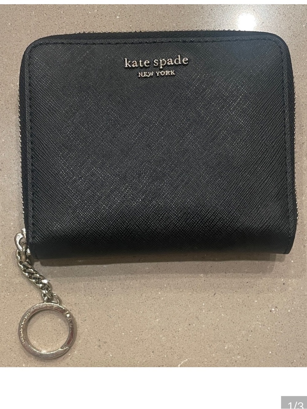 kate spade Black Saffiano Zip Wallet with Key Ring Charm